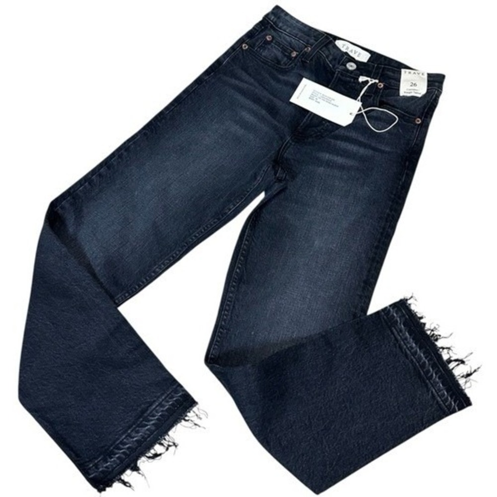 NWT TRAVE Constance High-Waisted Fringed Hem Black Washed Size 26 MSRP $268